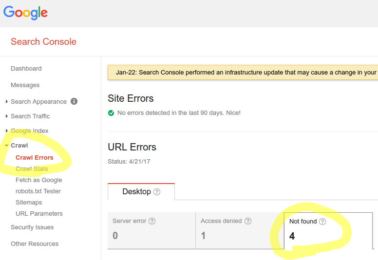 View 404 errors in Google Search Console