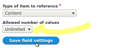 Drupal setting allowed number of values to Unlimited
