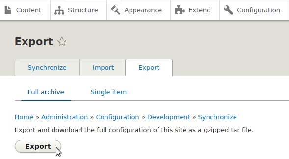 Export Drupal Config Using the UI